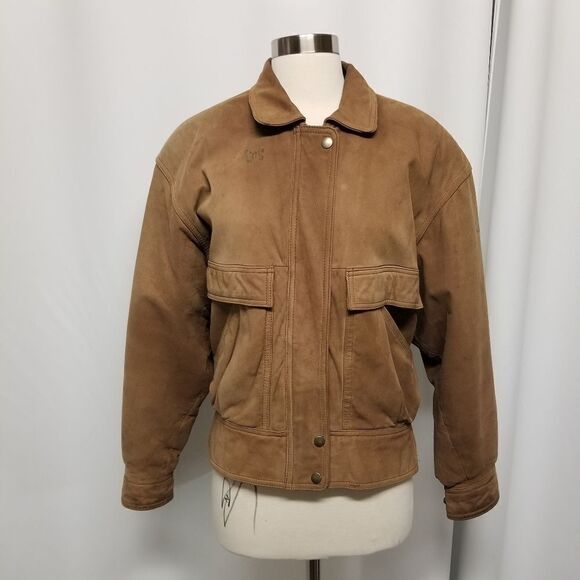 Vintage 90s y2k Adventure Bound Aviator Bomber Insulated Brown Leather Jacket Md - Picture 3 of 9